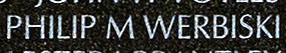 Engraved name on The Wall of Major Philip M. Werbiski, U.S. Army